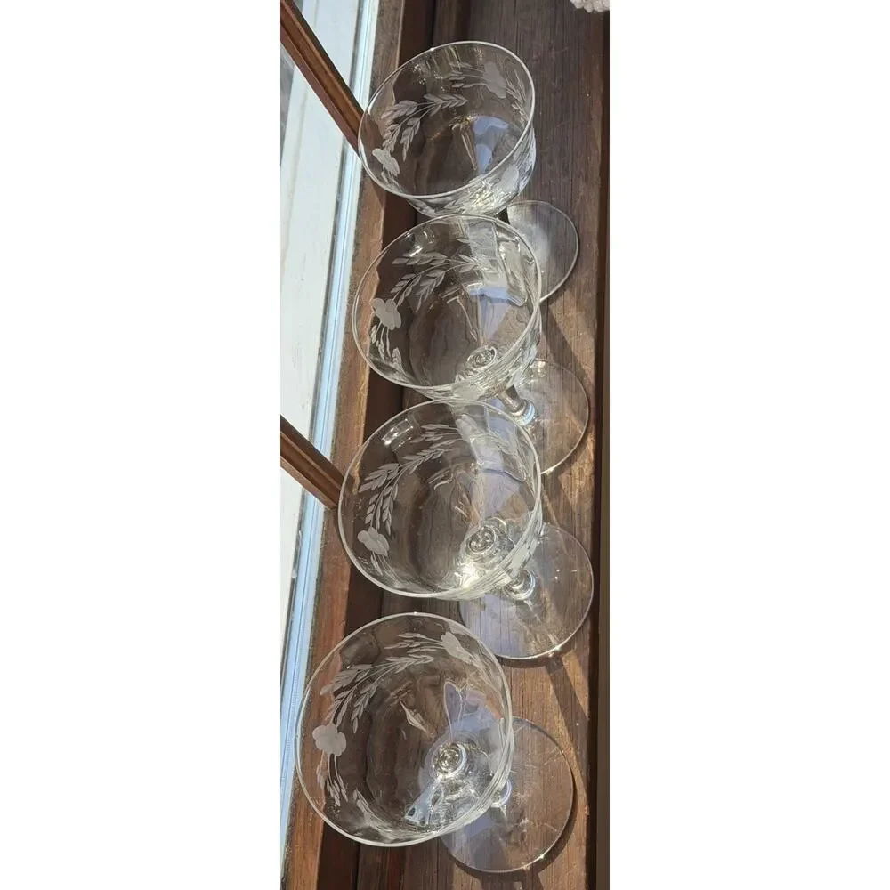 Vintage SET Of 4 Crystal Wheat Glasses 5” 3474-65